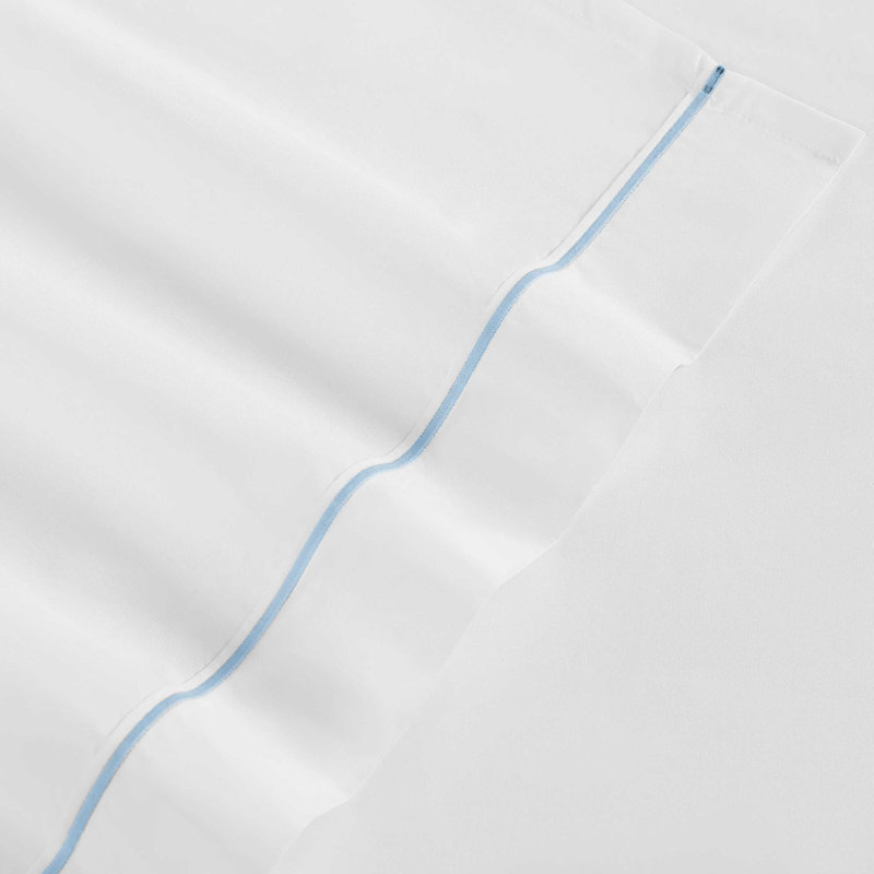 Tommy Hilfiger Solid Cotton Hem Stripe Sheet Set, Blue, Twin Extra Long Sheet Set with 3 Additional Pieces