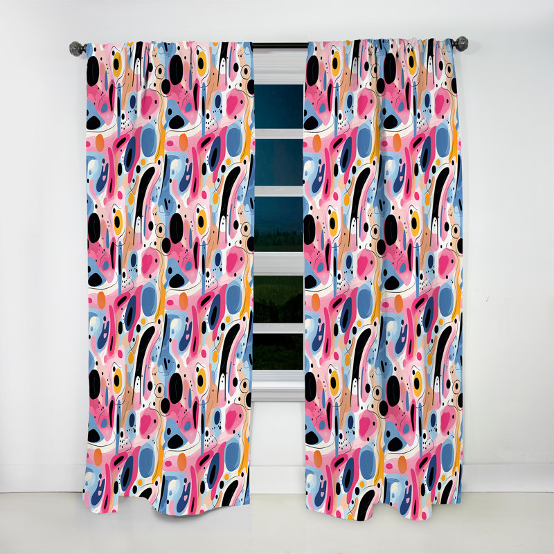Rideau obscurcissant abstrait bleu et rose Mid-Century, L 52 po x L 120 po