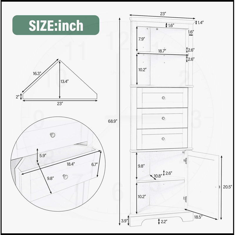 Versatile Triangle Cabinet With Multiple Storage Options For Various Rooms, Green