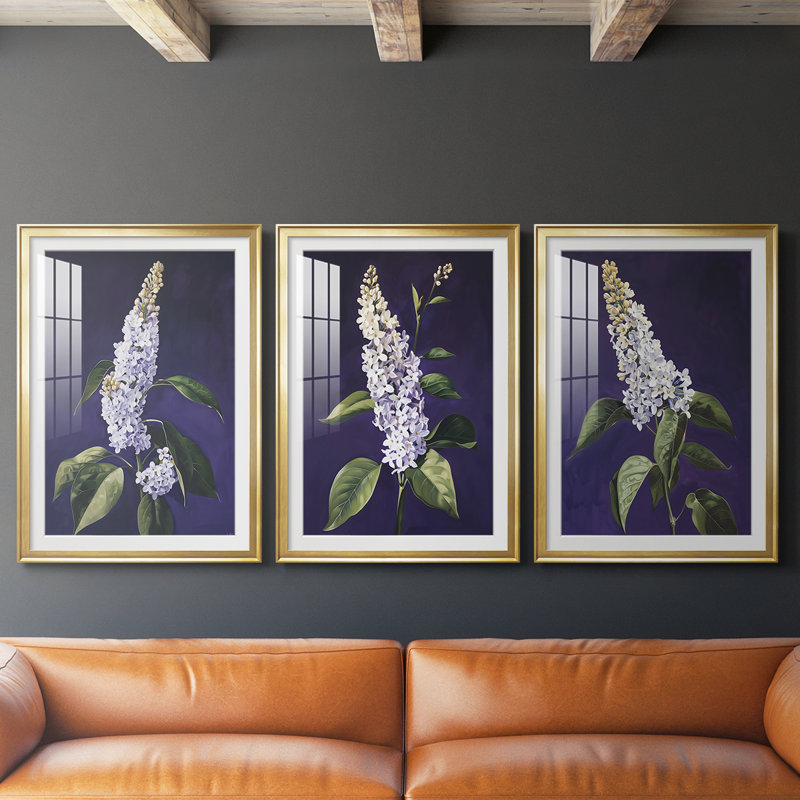 FLORAL Series CCXXVI - Impression sur mesure avec cadre de qualité supérieure - 3 pièces, H 21 po x l 30 po, Doré
