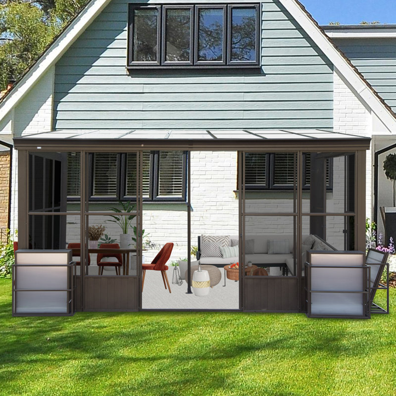 Aluminum Patio Gazebo Wall-Mounted Solarium, 97.32" H x 192" W x 144" D