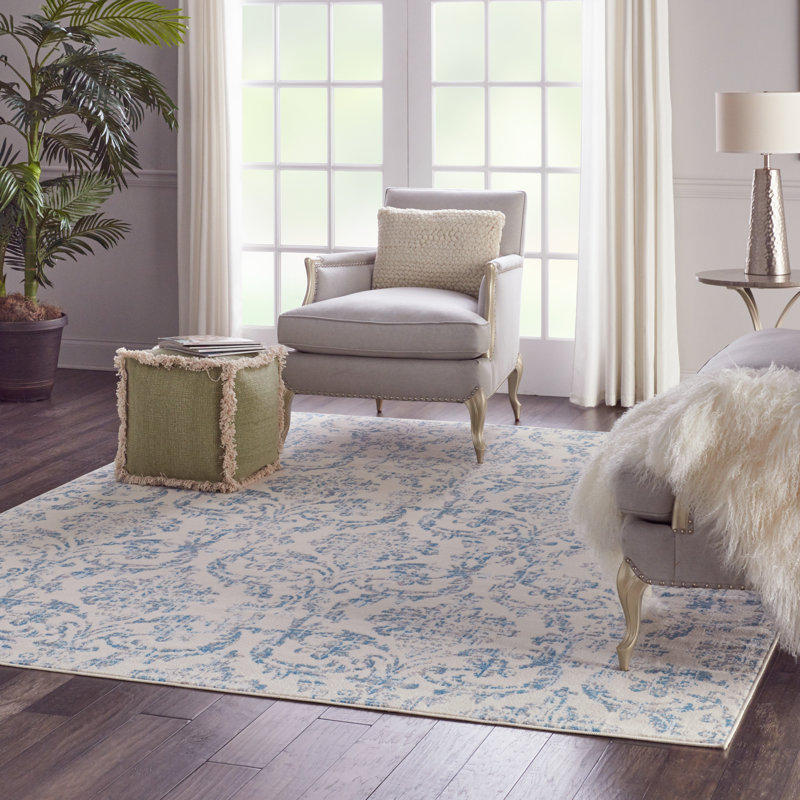 Tapis ivoire / bleu Yurig, Rectangle 6 pi x 9 pi