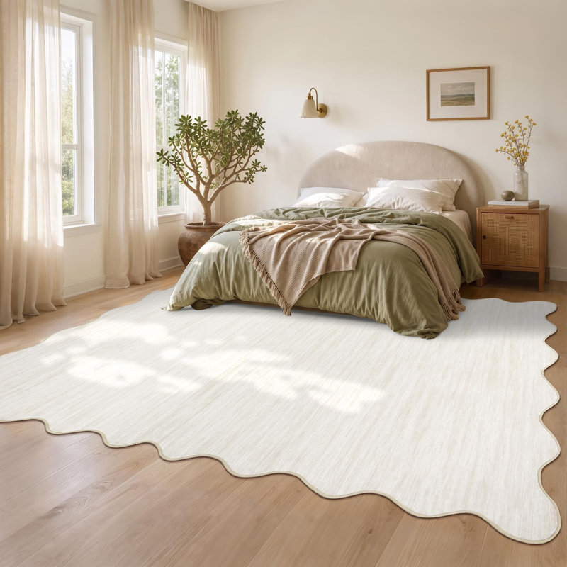Tapis festonné à bordure festonnée, Beige, 8*10ft