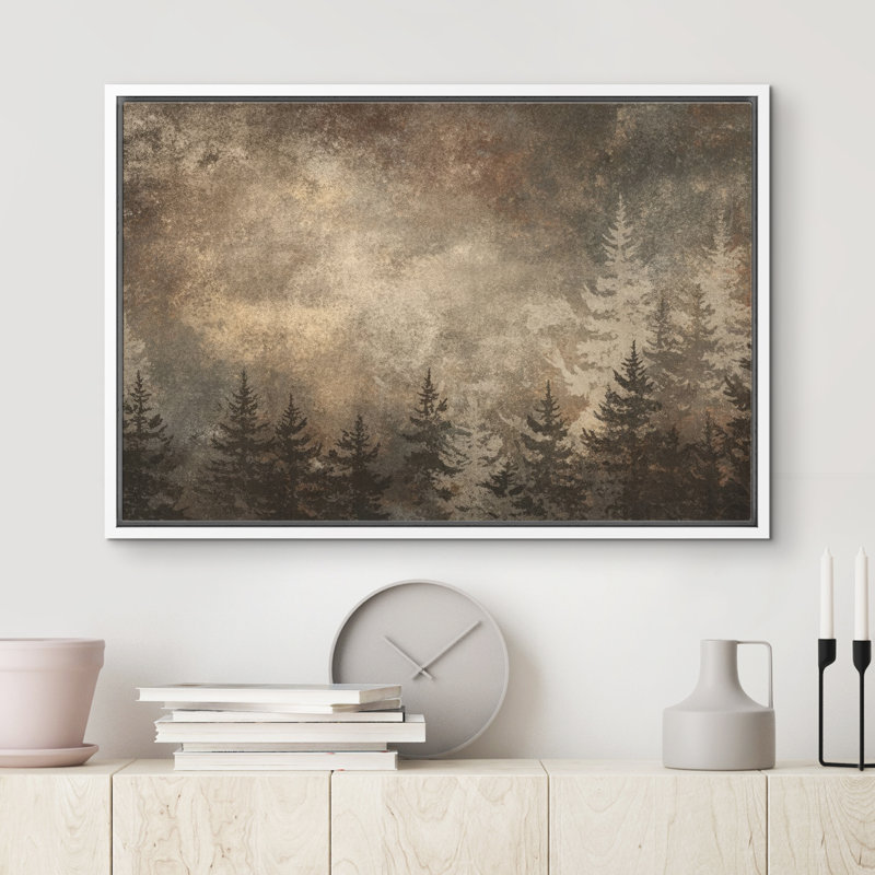 «Rustic Forest Silhouette with Textured Sky», reproduction d'art sur toile encadrée, H 16 po x l 24 po x P 1,5 po, Blanc