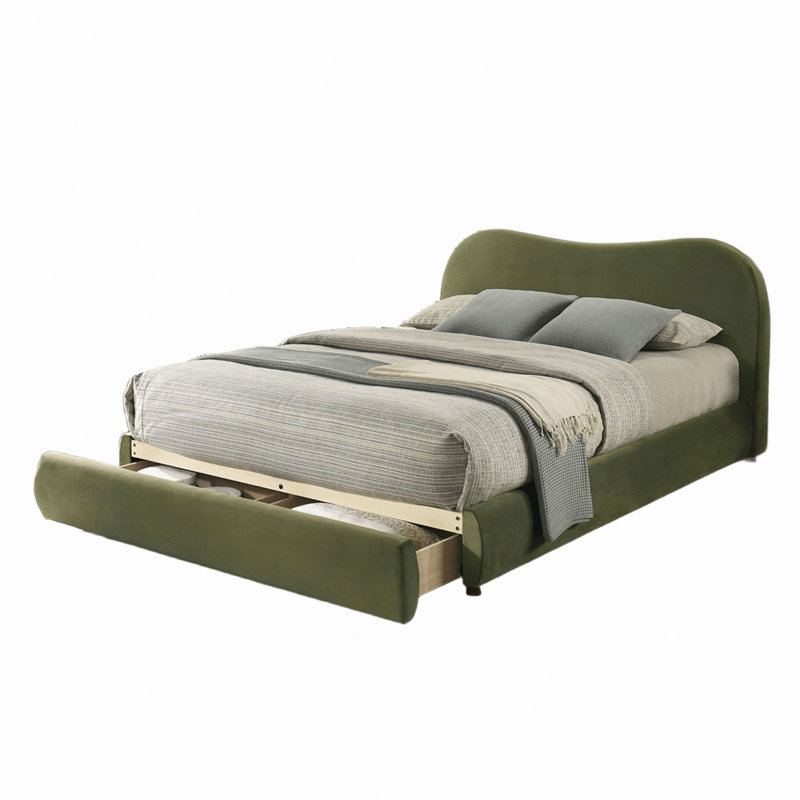 Structure de lit en velours capitonné 1pc, Très grand lit, Vert olive