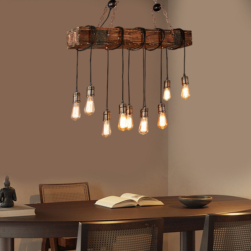 Lustre rustique rétro en fer et bois