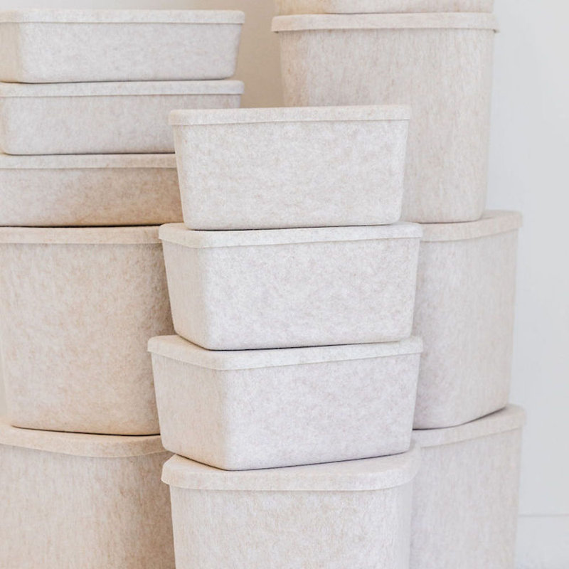 Sculpted Felt Storage Bin - Wide with Lid, Beige