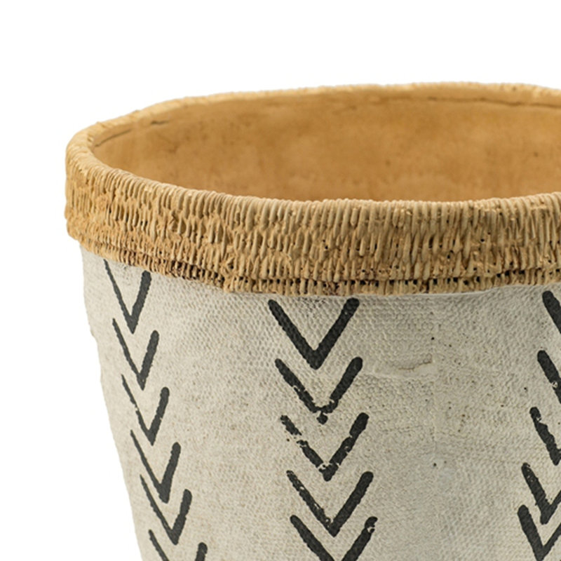 Set Of 2 Cement Planters With V Pattern, L:D10x8" S:D8