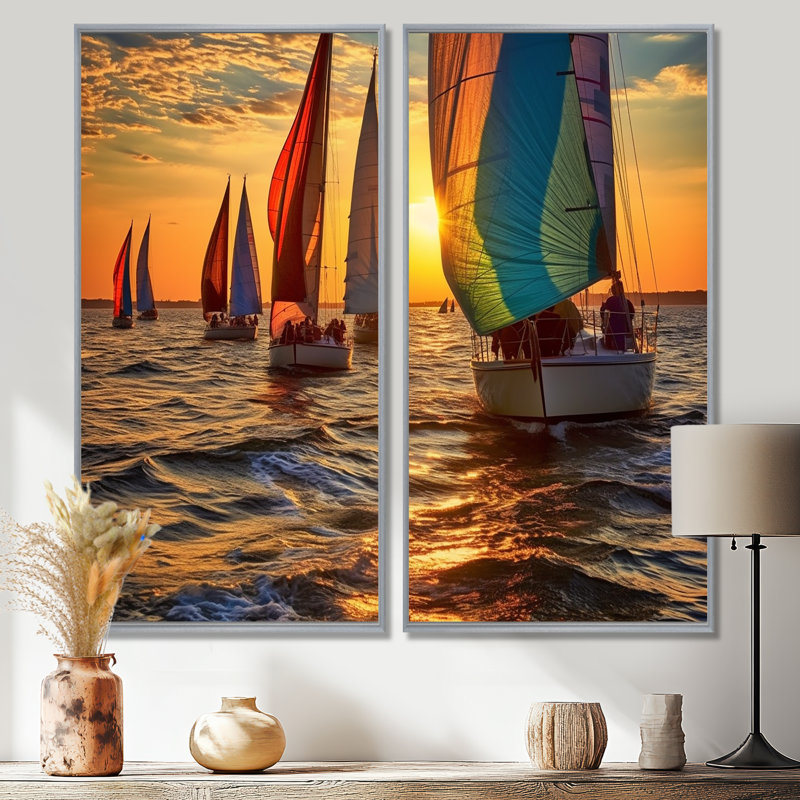 Boating Bliss II - sports nautiques, impressions sur toile 2 panneaux, H 40 po x l 40 po, Impression encadrée flottante