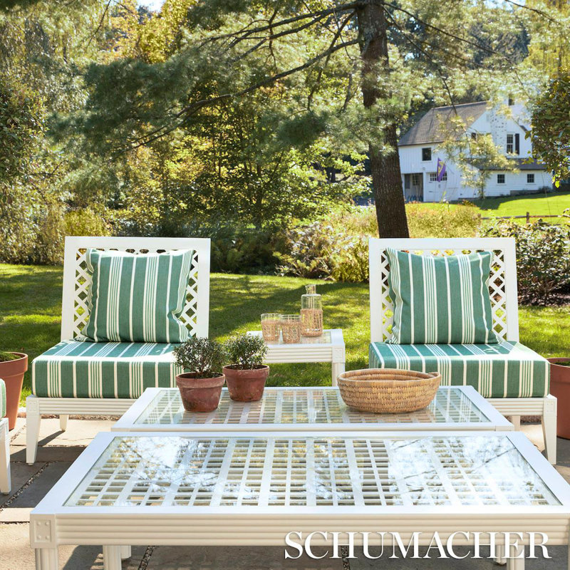 Schumacher x Mary McDonald Hampton Stripe Indoor/Outdoor Fabric, Emerald
