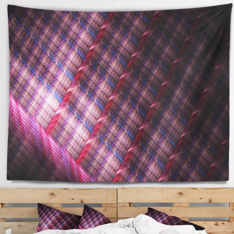Tapisserie grise en métal abstraite rose foncé, H 32 po x l 39 po