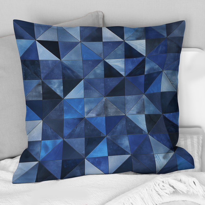 Blue Modern Triangles I - Coussin décoratif moderne, H 16 po x l 16 po