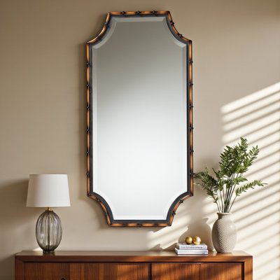 Galvar Brown Finished Metal Scalloped Corner Accent Wall Mirror, 47.76" H X 23.85" W X 0.18" D