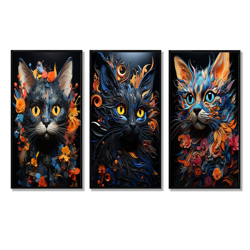 «Pixiebob» réfléchissant à un collage de chats, Cadre flottant noir, H 32 po x l 48 po