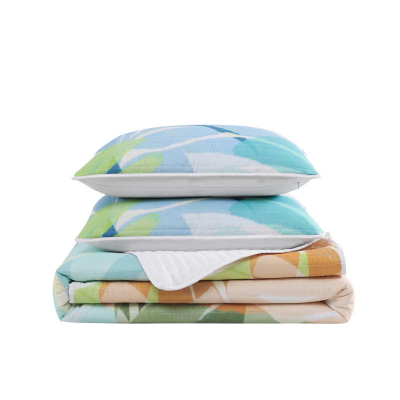 Tahiti  3Pc. Quilt Set Fuchsia, Green, Queen Quilt + 2 Standard Shams