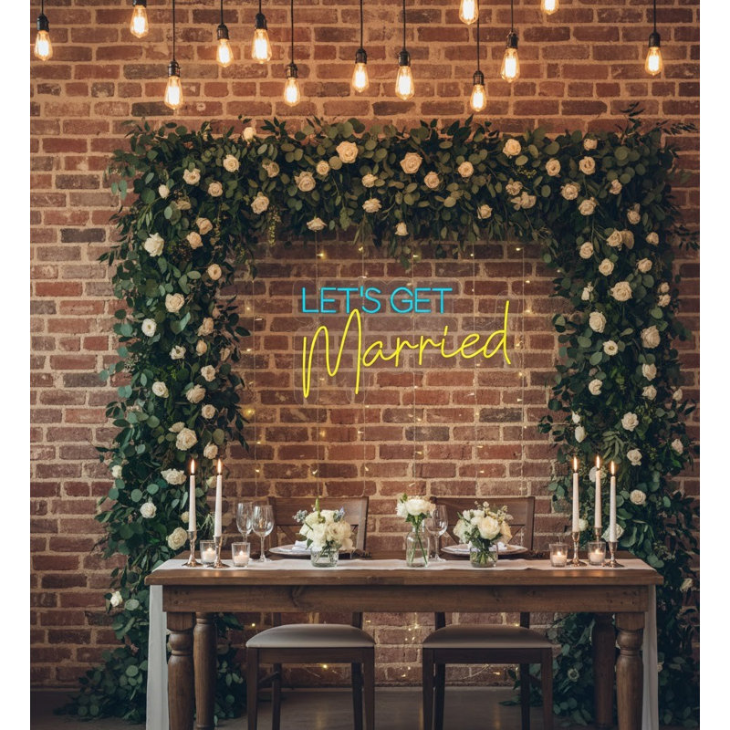  | Enseigne néon «Let Get Married» | Fabriqué avec un tube néon incassable flexible durable qui émet une lumière vibrante pour plus de 50 000 heures d'utilisation continue | 17 x 30 | Bleu et jaune