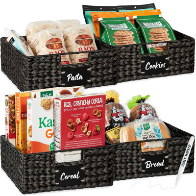 13in Woven Water Hyacinth Pantry Baskets w/ Chalkboard Label, Chalk Marker