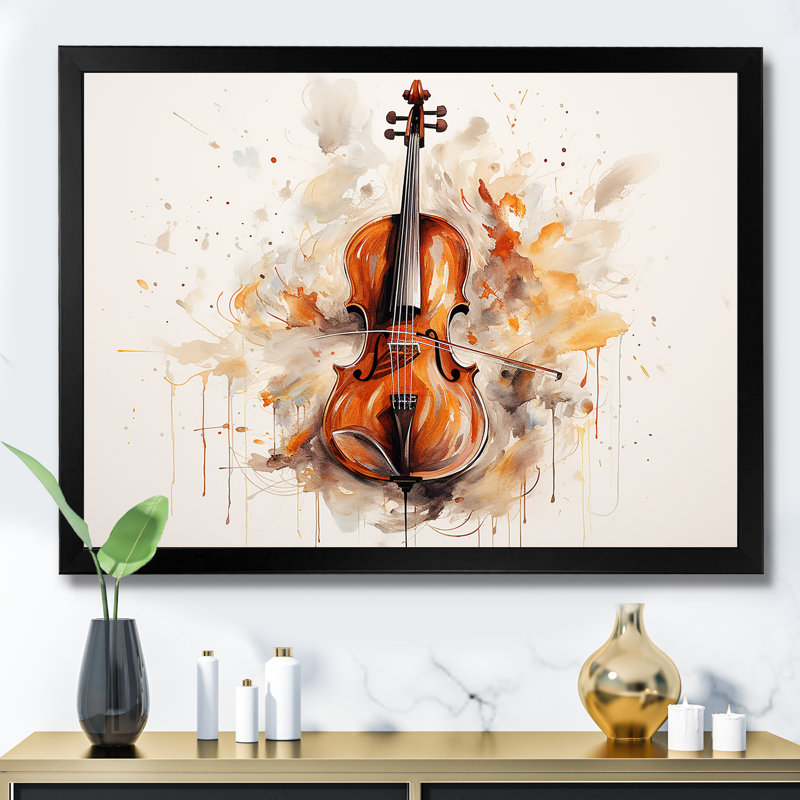 Cello Contour Rich Brown III sur toile, Cadre simple noir, H 34 po x l 44 po x P 1,5 po