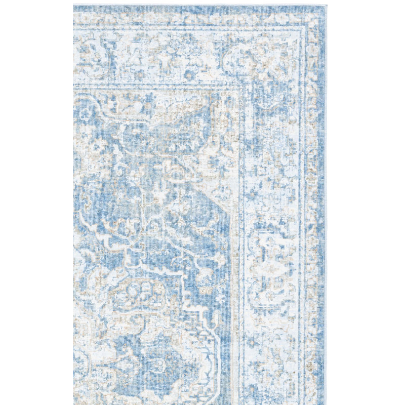 Yamber Orlando Felt/Velvet/Laminated Film Machine Washable Southwestern Rug in Blue/Gold, Runner 2'2" x 8'