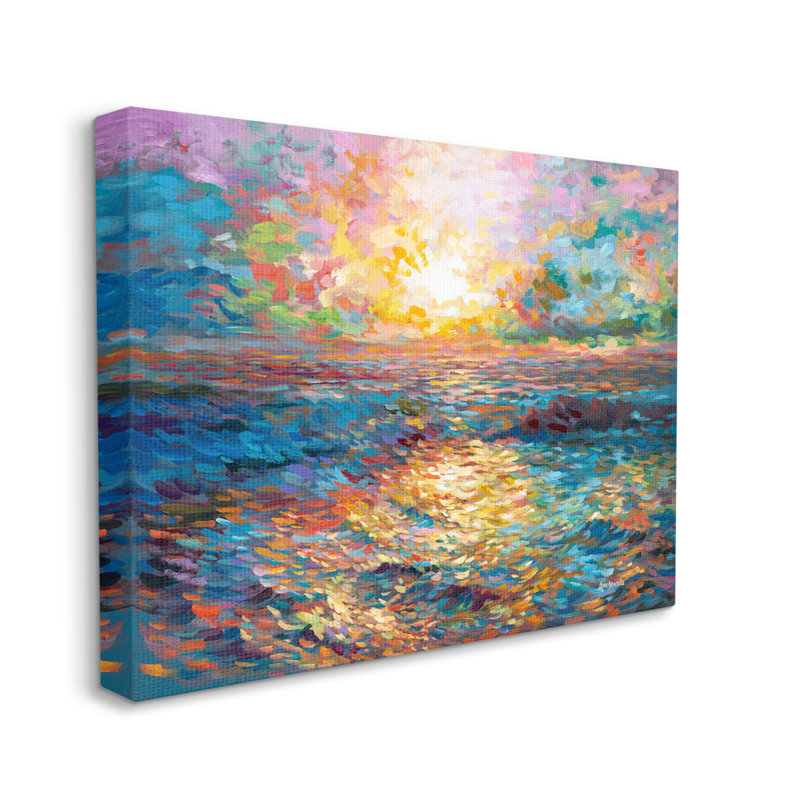 Coucher de soleil sur la plage de Mykonos sur toile par Leon Devenice, H 36 po x l 48 po x P 1,5 po