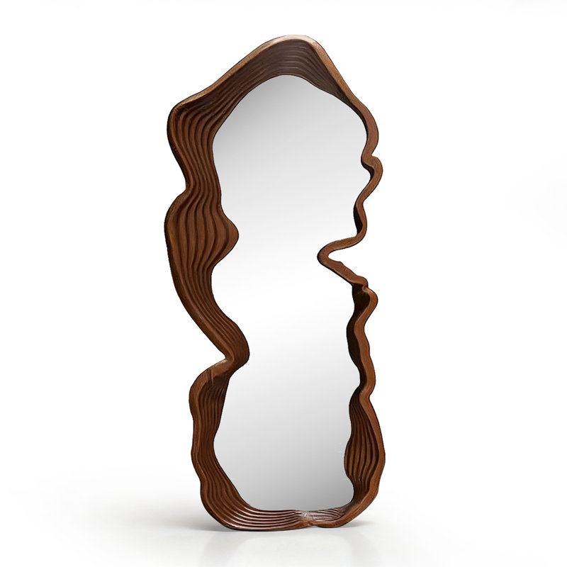 French-Style Minimalist Luxury Irregular Wall-Hung Floor-Standing Full-Length Mirror, 62.99” x 23.62”
