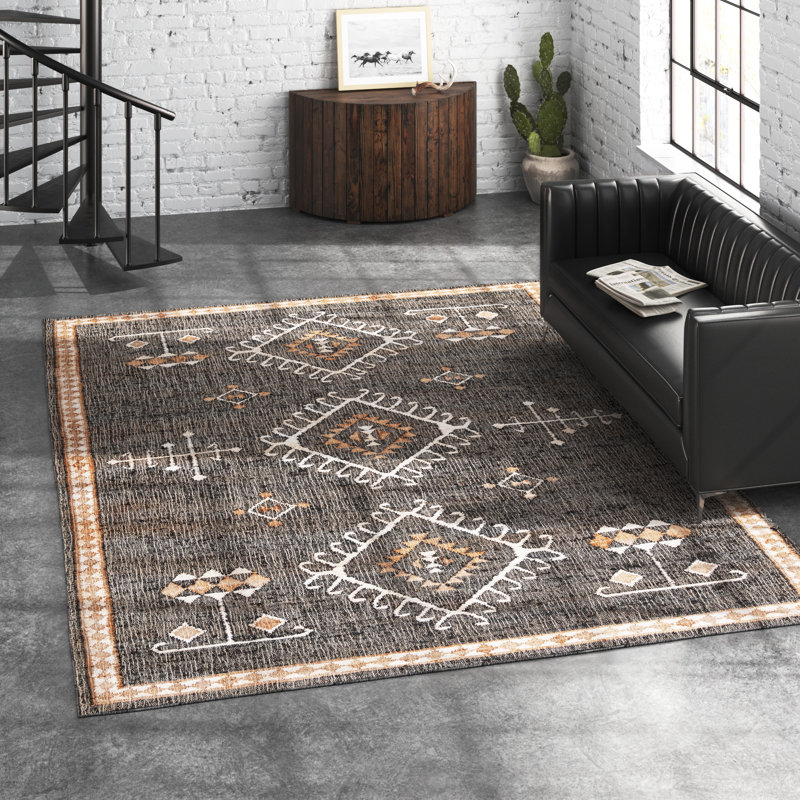 Tapis noir / ivoire en jute tissé à plat à la main Mickie Southwestern, Rectangle 6 pi x 9 pi