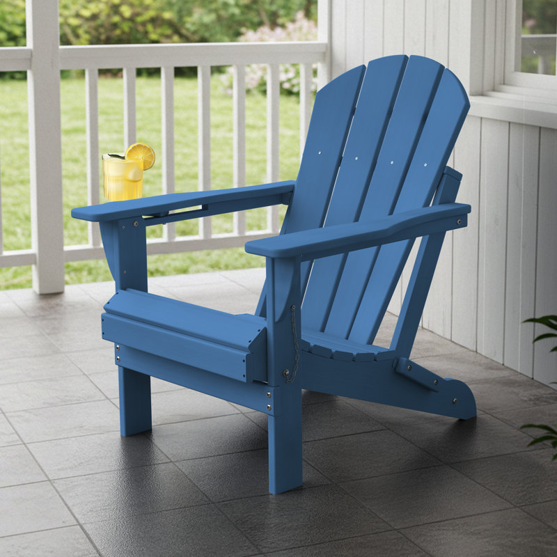 Chaise Adirondack pliable Hayfield en PEHD avec porte-gobelet résistant aux intempéries , Marine