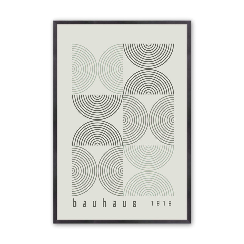 Green Bauhaus Composition Poster I Print, Framed Print without Mat, Weathered Zinc, 15.25" H x 12.25" W x 1.25" D