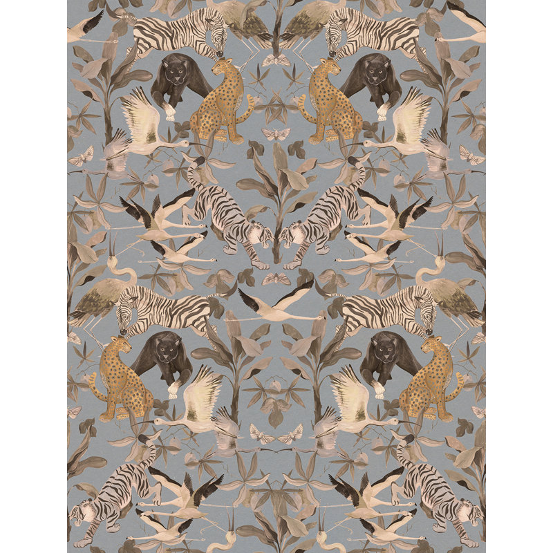 Papier peint texturé non tissé avec imprimé animaux magiques, Bleu