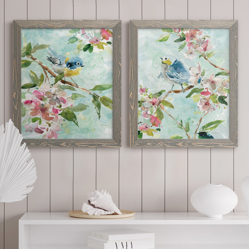 «Asbury Garden Song I», ensemble de 2 peintures sur toile encadrées, H 20 po x l 34 po x P 1,5 po, Encadré gris