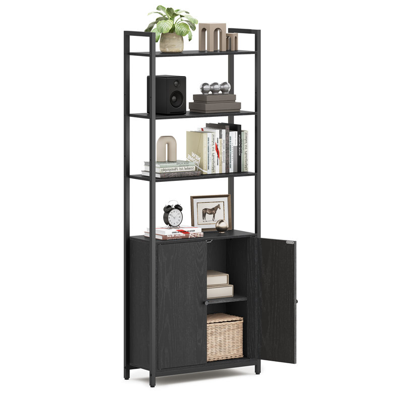 Adyaan 60cm W Steel Etagere Bookcase, Ebony Black/Matte Black