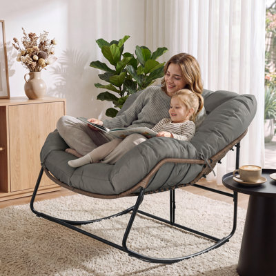 All-Weather Wicker Rocking Chair – 450 lbs Capacity, Weatherproof Egg Rocker for Indoor & Outdoor Use
