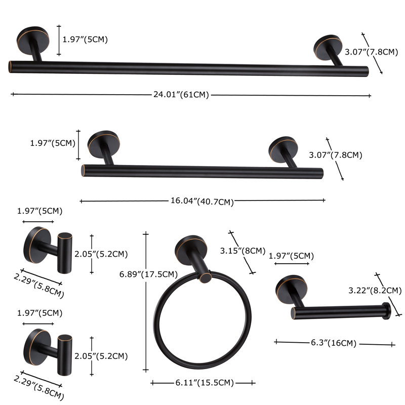 6-Piece Bath Hardware Set 24&16 in. with Mounting Hardware, Oil Rubbed Bronze