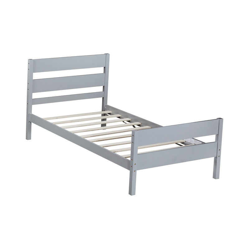 Lit simple avec tête et pied de lit, lit simple, mobilier de chambre durable, Gris