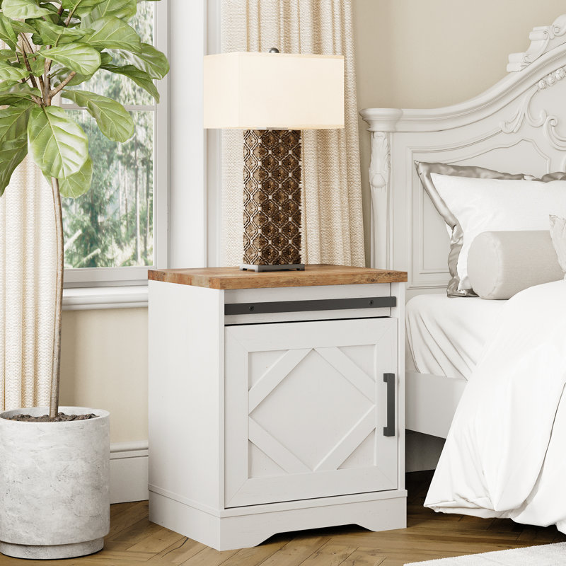 1-Drawer Manufactured Wood Nightstand with Cabinet, White/Oak 