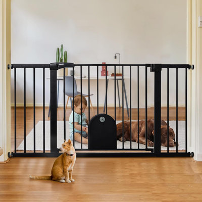 36"" Tall Auto Close Baby Gate with Cat Door,29-43"" Metal Gate for Doorway,Stairs,House,Easy Walk Thru with pet Door,Includes 4 Wall Cups and 3 Extensi -  PIROLIS, KY-CPS38J-C