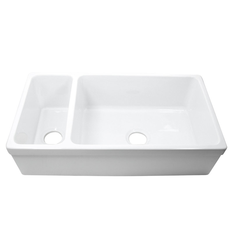 Island 35.5'' L Double Bowl Fireclay Kitchen Sink