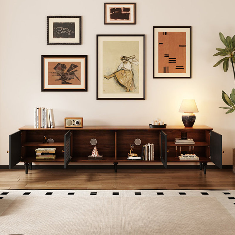 Meuble télé rétro en bois massif noir, 94.49, Nut-Brown