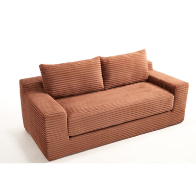 2 sièges orange avec fonction convertible, structure en acier, mousse à mémoire de forme, tissu en velours côtelé, sans cadre pour la chambre à coucher et les petits espaces de vie