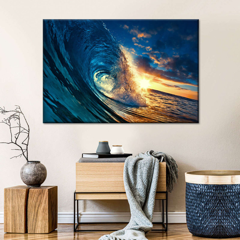 " Ocean Sunset Wave ", 8" H x 12" W x 1" D