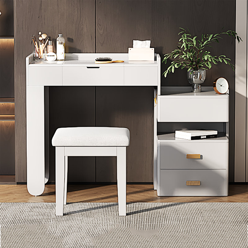 3-In-1 Makeup Vanity Desk With Flip-Top Mirror, LED Lighting, Adjustable Length & Ample Drawers - Stylish Multi-Functional Dressing Table For Home, White