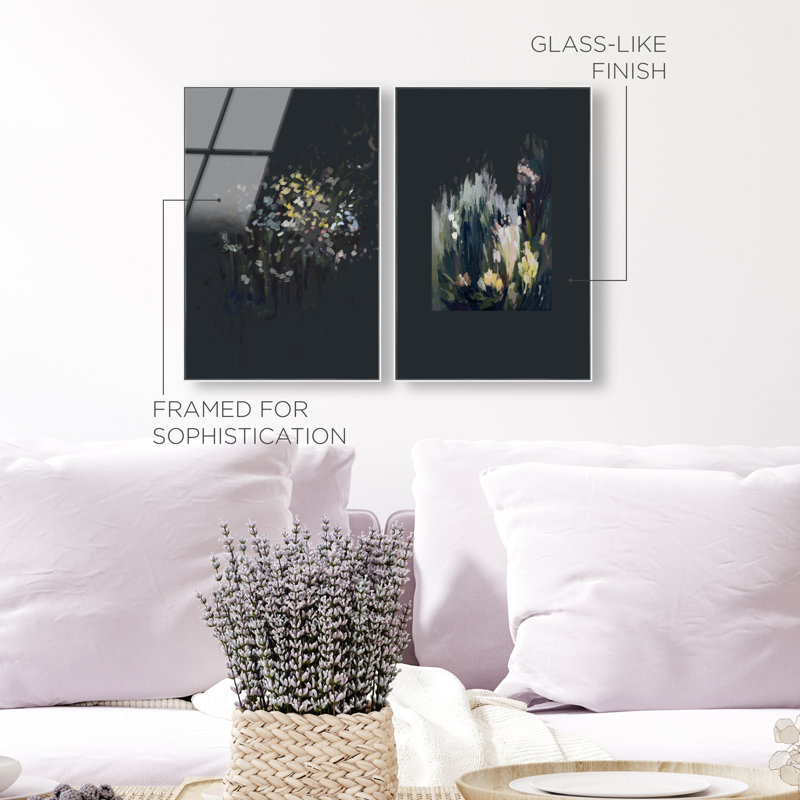 Midnight Flora Set Set by Oliver Gal, 31"H x 46"W, White Floater Frame
