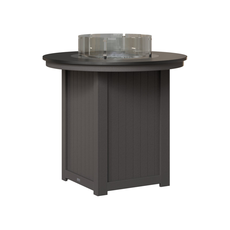 Berlin Gardens Donoma 44″ Round Bar Fire Pit Table, 39" H x 44" W x 44" D, Hammered Top Black with Smoke Grey Base
