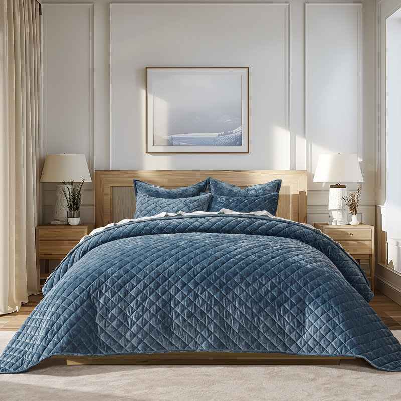 Ensemble de courtepointe Luxury, Courtepointe pour grand lit + 2 taies décoratives, Bleu orageux
