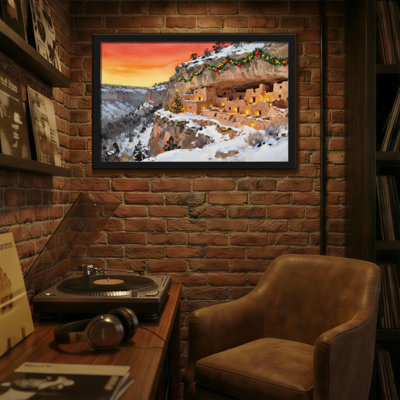 Christmas Christmas Canyon Cliff Dwelling Sunset Snow