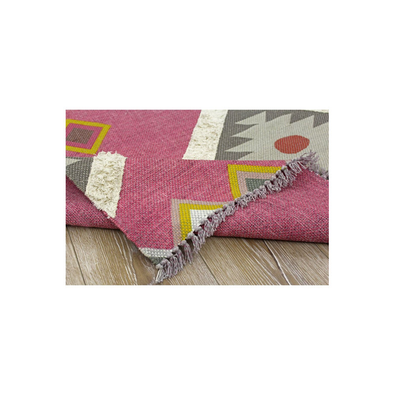 Kilim rustique fuchsia rustique géométrique lavable à la machine, Tapis de couloir 2 pi 8 po x 9 pi 10 po