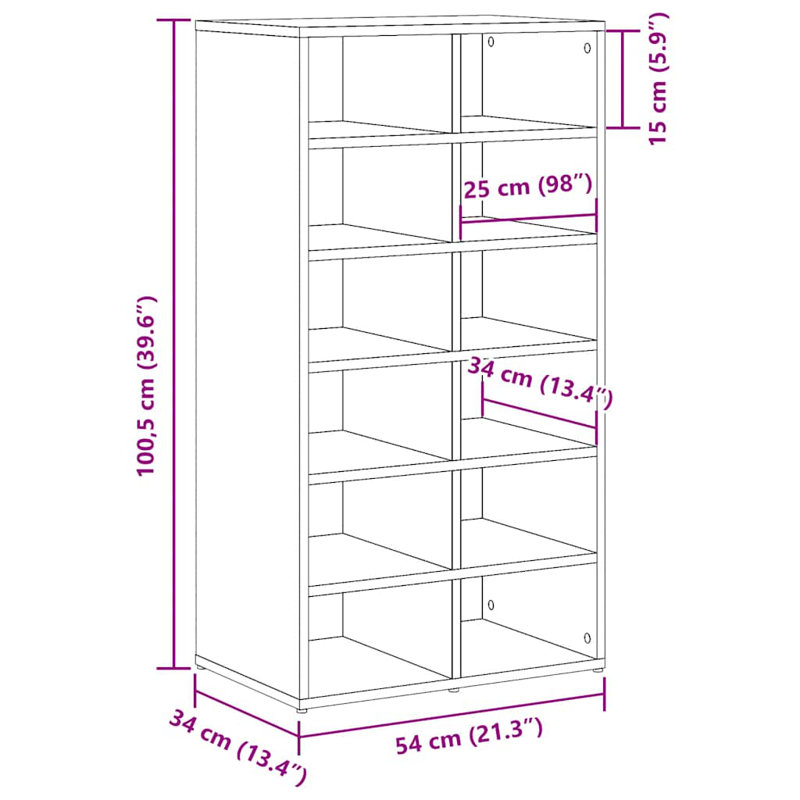 12 Pair Shoe Rack, Artisan Oak