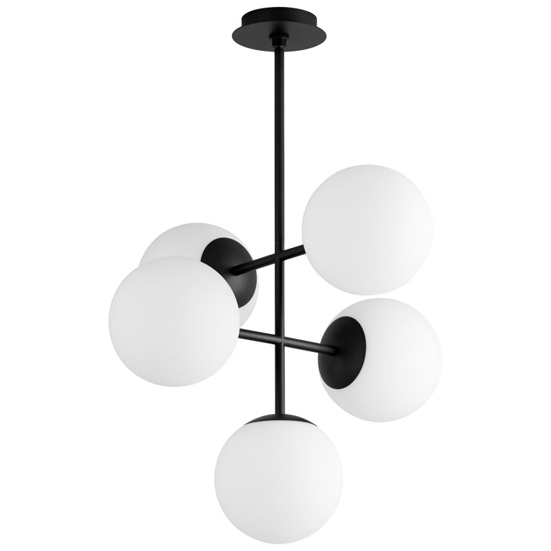 5 - Light Dimmable LED Geometric Chandelier, 37.75" H x 24.25" W x 24.25" D, Black