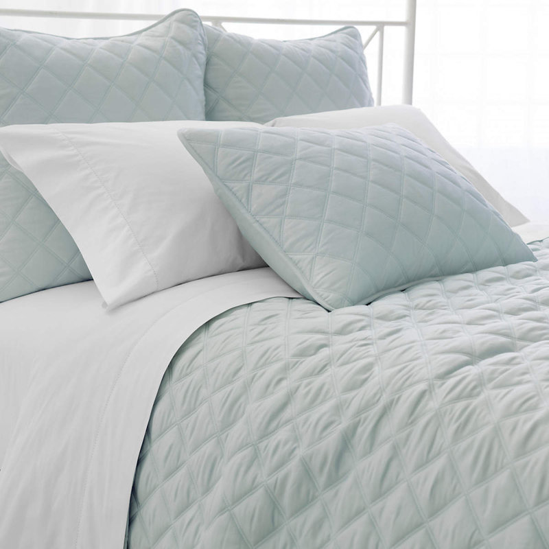 Quilted Silken Solid Coverlet, King Coverlet, Robin's Egg Blue