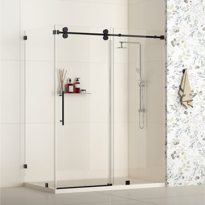 Radiance 48 po X P 40 po P x 76 po Cabine de douche coulissante en H sans cadre avec verre transparent